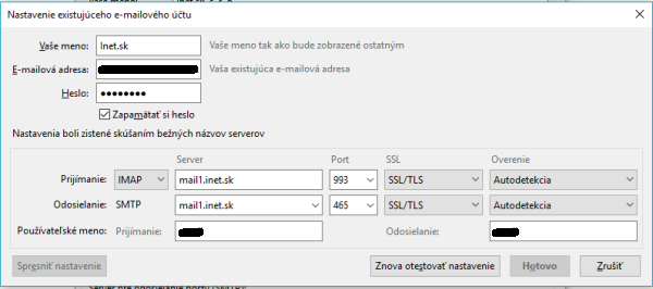 Nastavenie konta v Thunderbirde